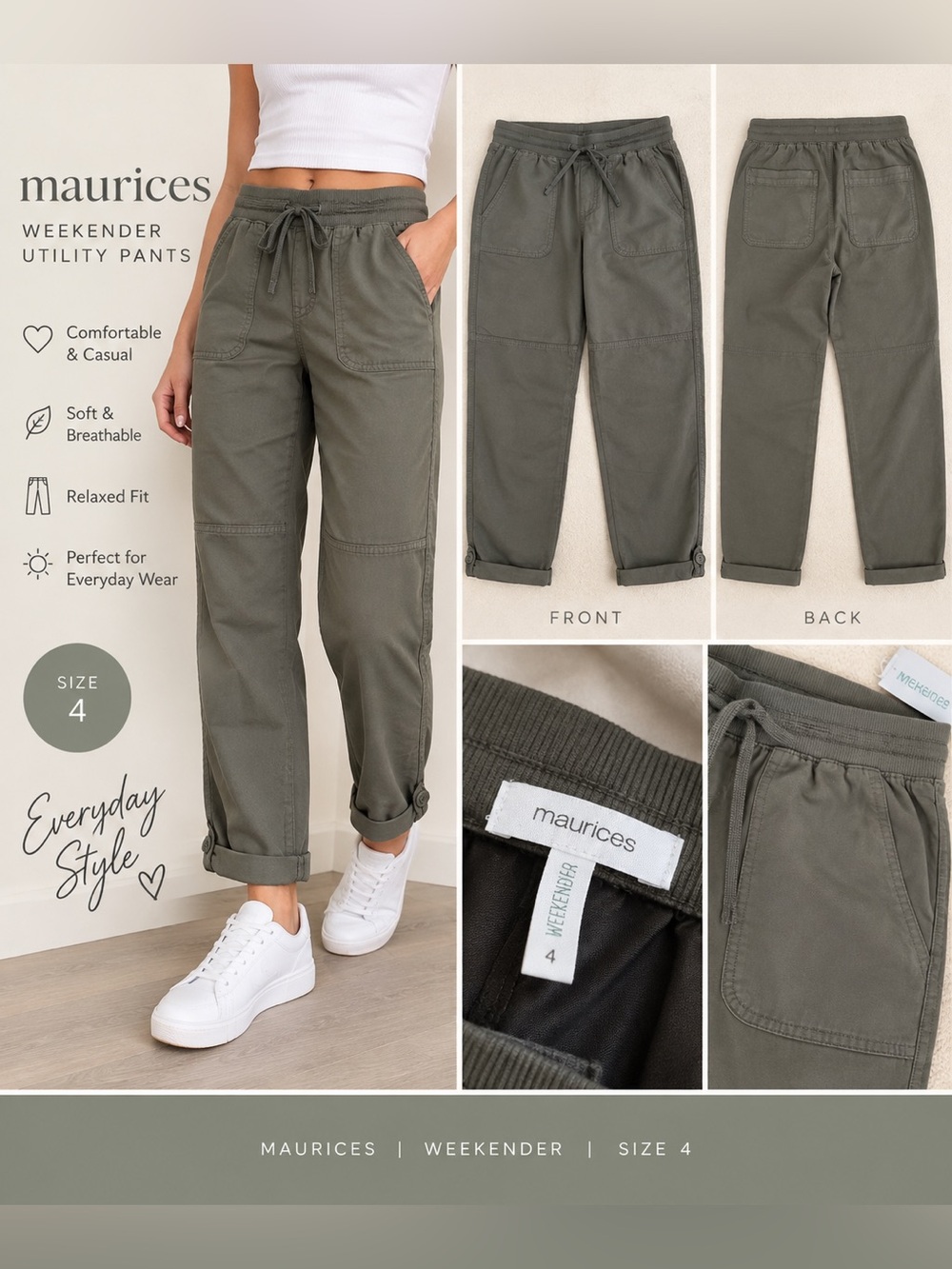 Maurices Olive Green Drawstring Weekender Utility Pants